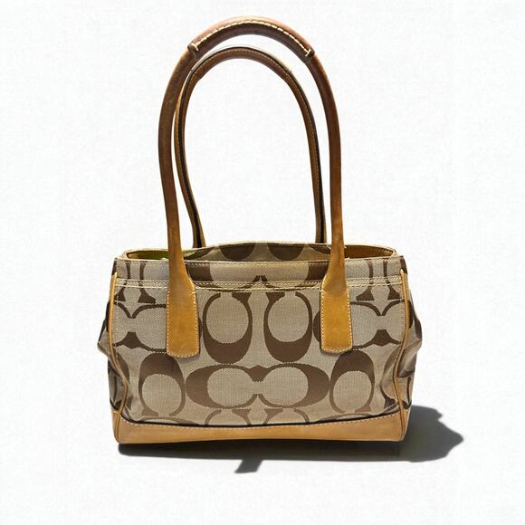 COACH Hamptons Medium Madeline Satchel Handbag Brown Monogram Leather Trim - Picture 13 of 15